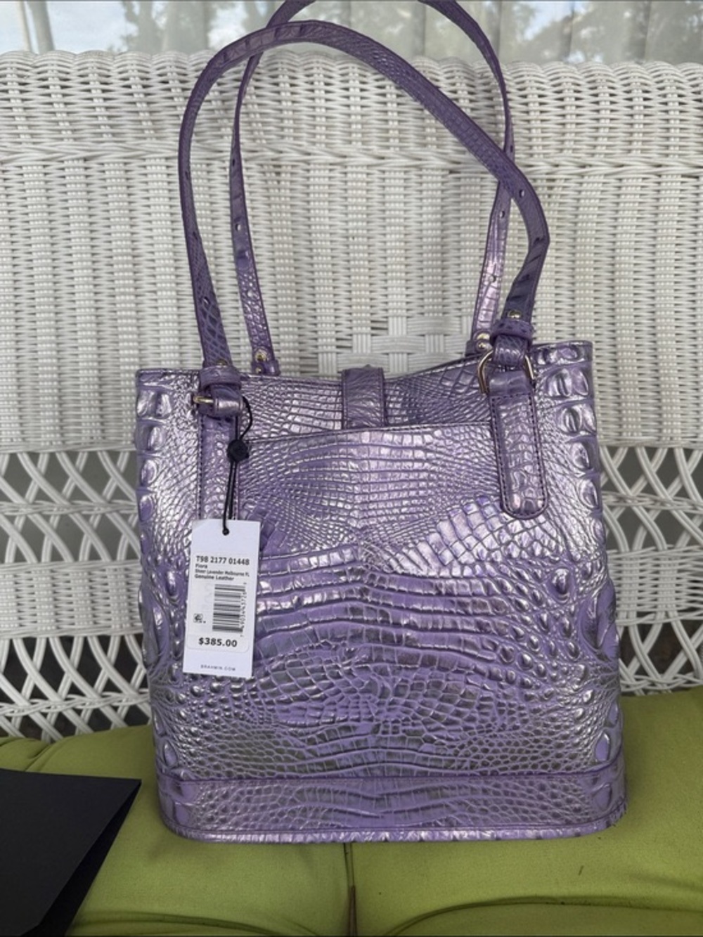 Brahmin Metallic Lilac Croc-Embossed Shoulder Bag comes with purple Brahmin butt - Picture 6 of 6